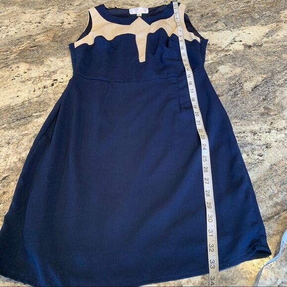 Color block dress blue cream sleeveless sheath career work size medium - Picture 7 of 9